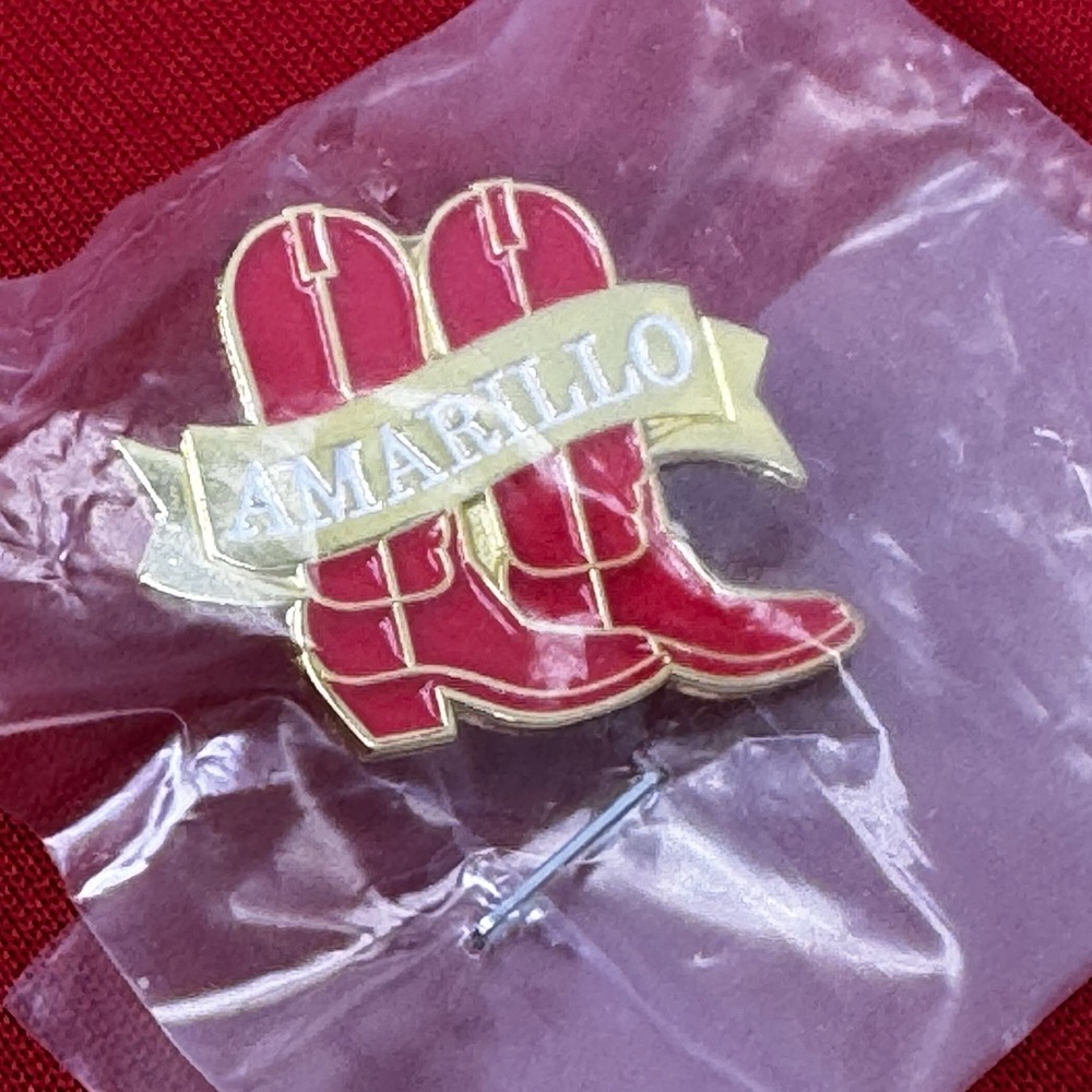 AMARILLO TEXAS RED COWBOY BOOTS Gold Tone Lapel Hat Pin Brooch New In Package